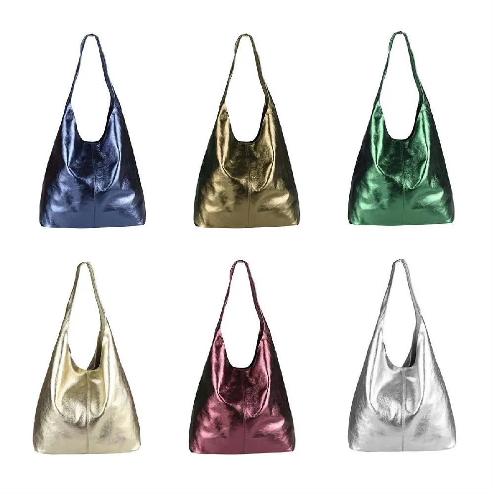 OBC MADE IN ITALY DAMEN LEDER TASCHE METALLIC Shopper Schultertasche Zeitlich begrenztes Angebot