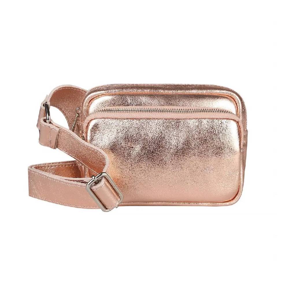 OBC Made in Italy Damen Leder Tasche Crossbody Metallic Hüfttasche Bauchtasche Umhängetasche Bodybag Schultertasche Handytasche Gürteltasche Große Rabatte