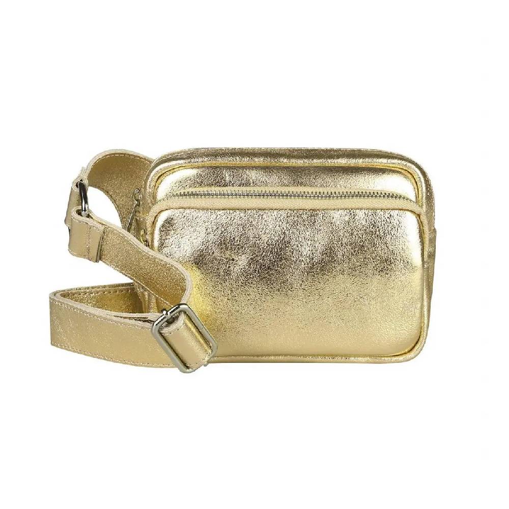 OBC Made in Italy Damen Leder Tasche Crossbody Metallic Hüfttasche Bauchtasche Umhängetasche Bodybag Schultertasche Handytasche Gürteltasche Große Rabatte