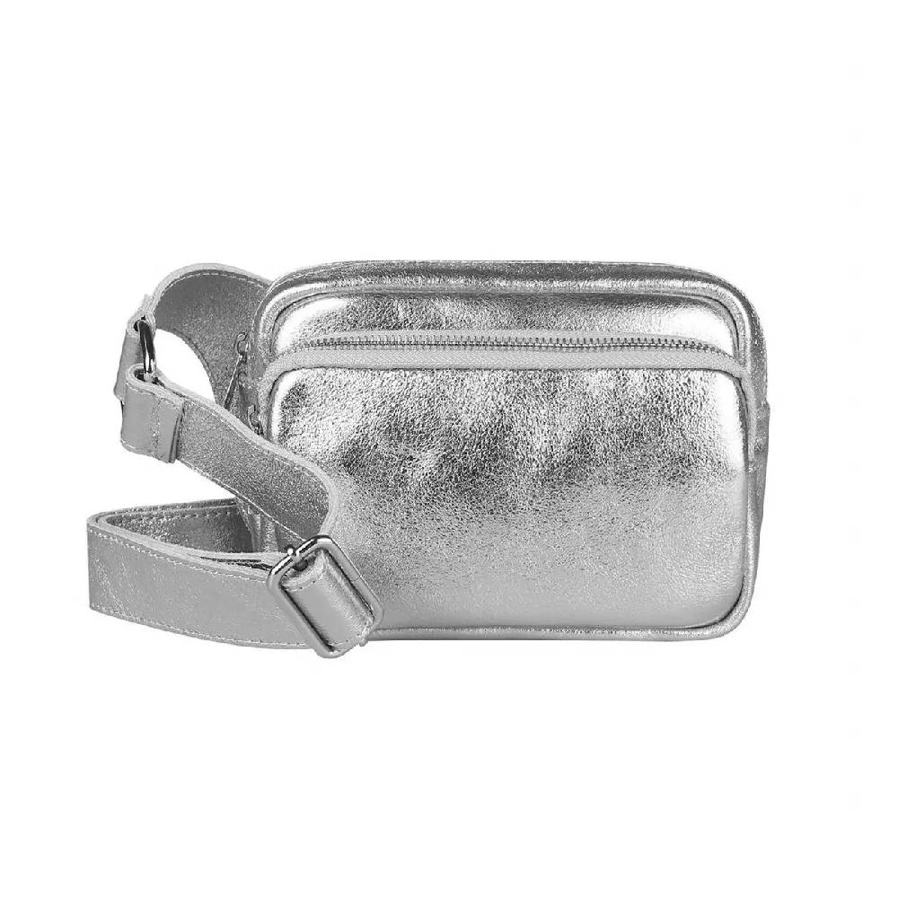 OBC Made in Italy Damen Leder Tasche Crossbody Metallic Hüfttasche Bauchtasche Umhängetasche Bodybag Schultertasche Handytasche Gürteltasche Große Rabatte
