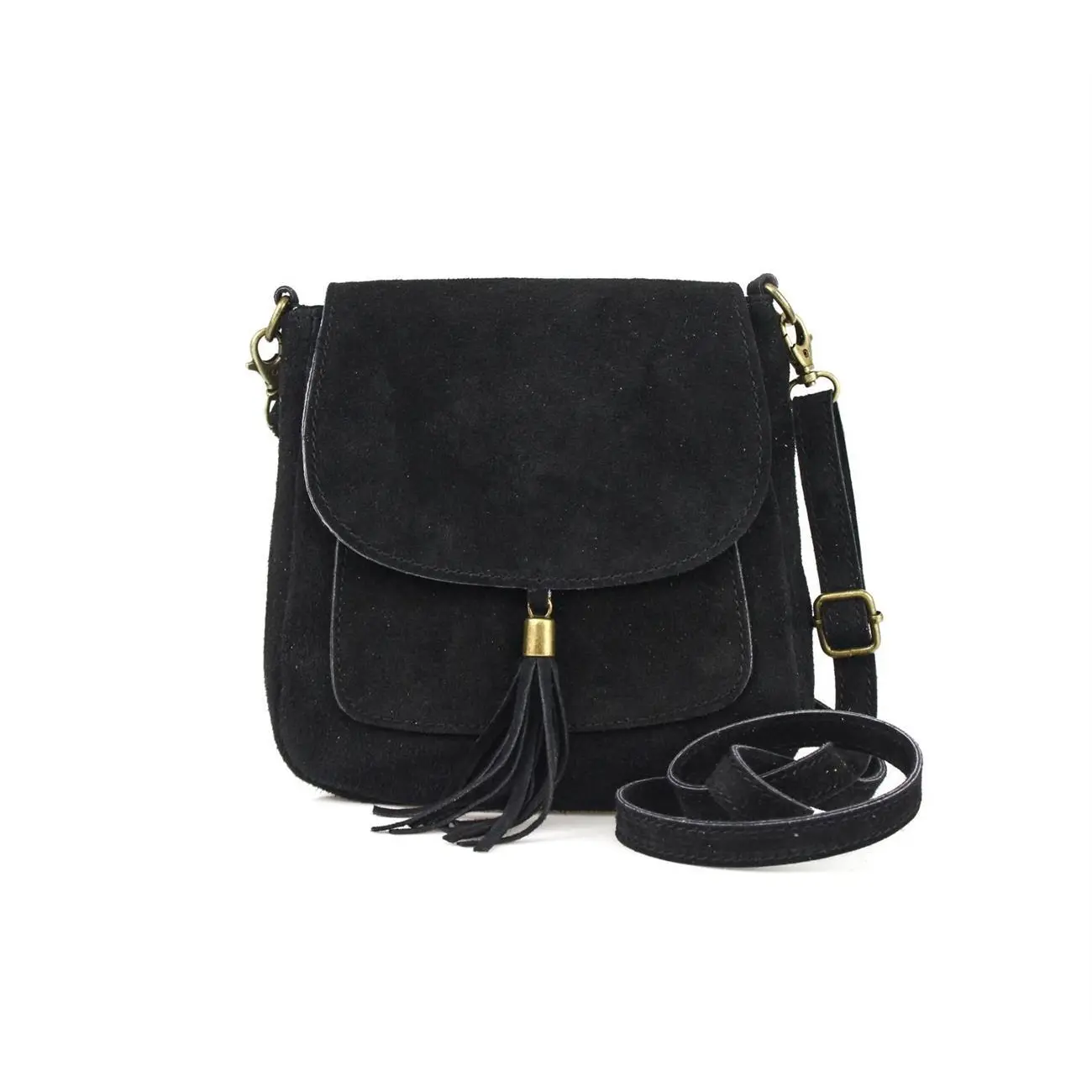 Made in Italy DAMEN LEDER TASCHE Messenger Bag Henkeltasche Wildleder Handtasche Umhängetasche Ledertasche Schultertasche Beuteltasche Fransen Cross-Over Saisonale Angebote