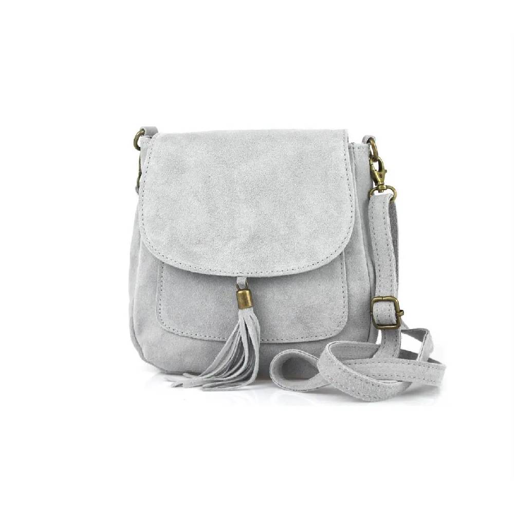 Made in Italy DAMEN LEDER TASCHE Messenger Bag Henkeltasche Wildleder Handtasche Umhängetasche Ledertasche Schultertasche Beuteltasche Fransen Cross-Over Saisonale Angebote