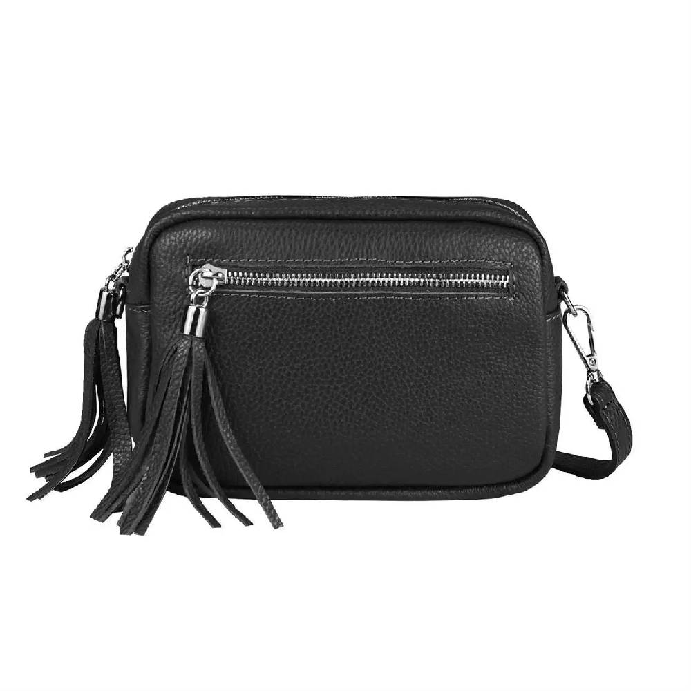 OBC Made in Italy DAMEN LEDER TASCHE Umhängetasche Schultertasche Beuteltasche Cross-Over Cross Bag Glattleder Schmucktasche Fransen Ledertasche Kostenlose Rückgabe