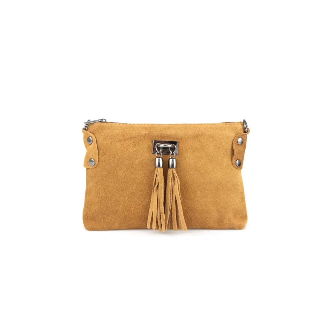 Made in Italy DAMEN LEDER Clutch TASCHE Wildleder Handtasche Umhängetasche Ledertasche Schultertasche Beuteltasche Fransen Cross-Over Letzte 2 Tage