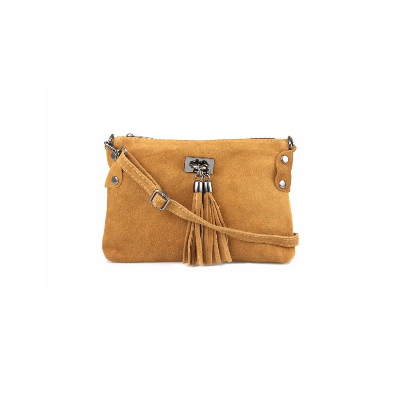 Made in Italy DAMEN LEDER Clutch TASCHE Wildleder Handtasche Umhängetasche Ledertasche Schultertasche Beuteltasche Fransen Cross-Over Letzte 2 Tage
