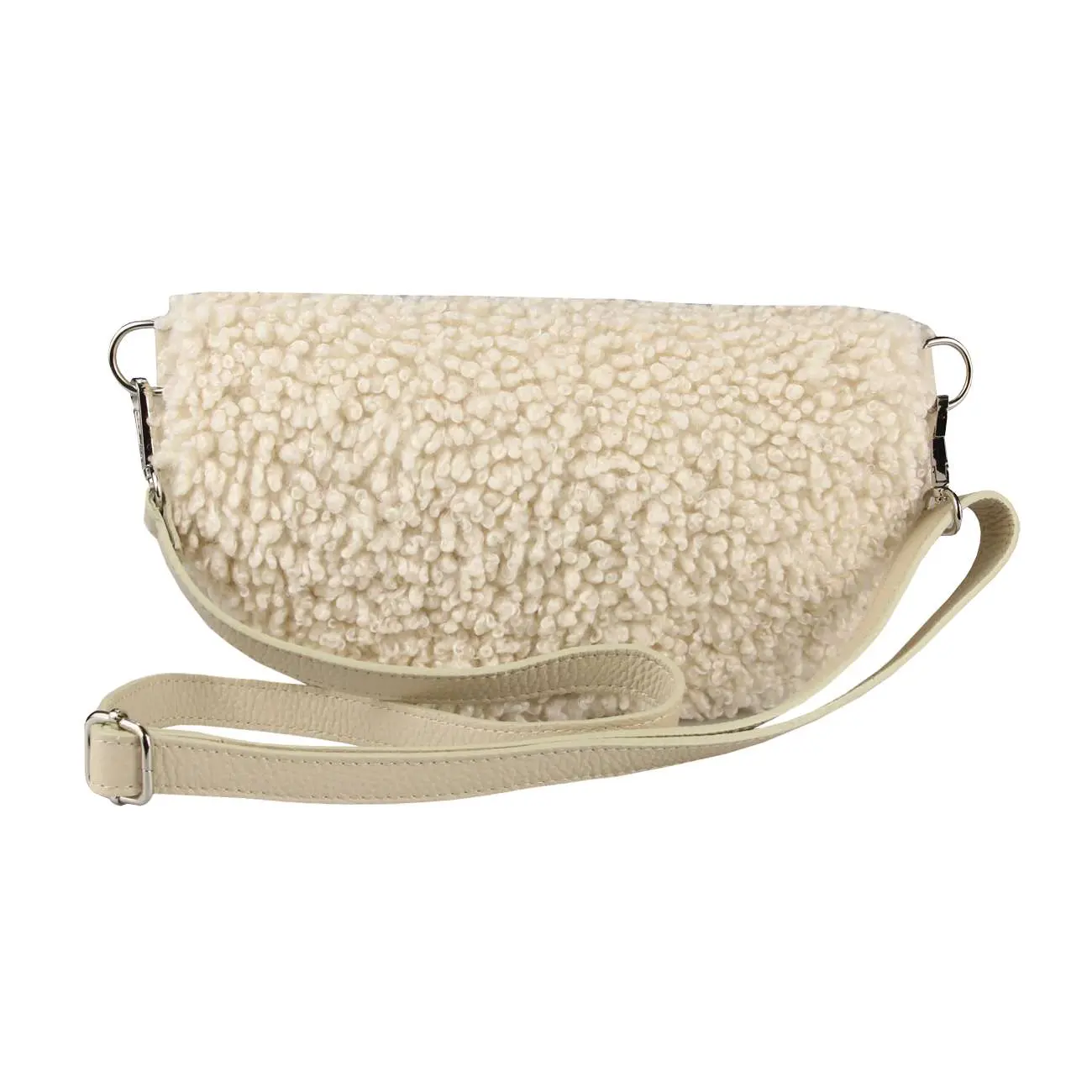 OBC Made in Italy Damen Teddyfell Tasche Leder Jeans Plüsch Bauchtasche Hüfttasche Schultertasche Bodybag Umhängetasche Crossbody Teddyplüsch Handytasche Crossbag Gürteltasche Riesige Rabatte