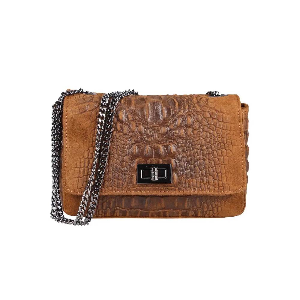 Made in Italy Damen Leder Tasche Kroko-Prägung Kette Henkeltasche Clutch Wildleder Handtasche Ledertasche Schultertasche Clearance-Verkauf