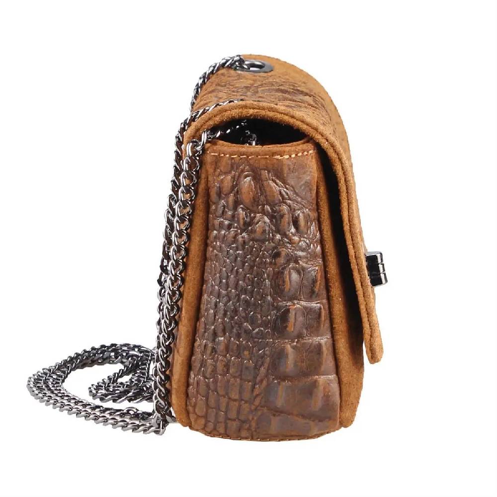 Made in Italy Damen Leder Tasche Kroko-Prägung Kette Henkeltasche Clutch Wildleder Handtasche Ledertasche Schultertasche Clearance-Verkauf