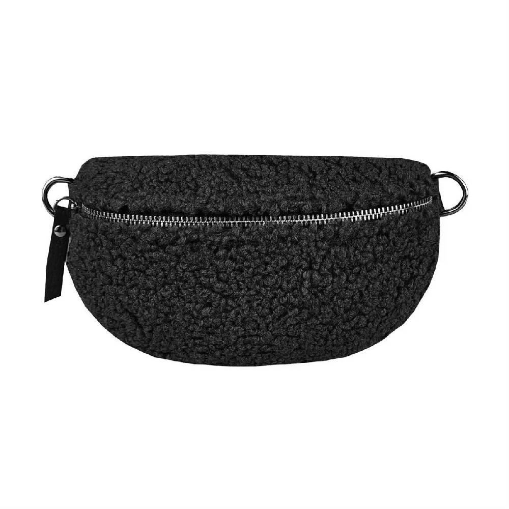 Made in Italy DAMEN LEDER Gürteltasche Crossbody Teddyfell Bauchtasche Hüfttasche Kunstfell Umhängetasche Brusttasche CrossOver Bodybag Schultertasche Teddy Pelz Fell Plüsch 2025