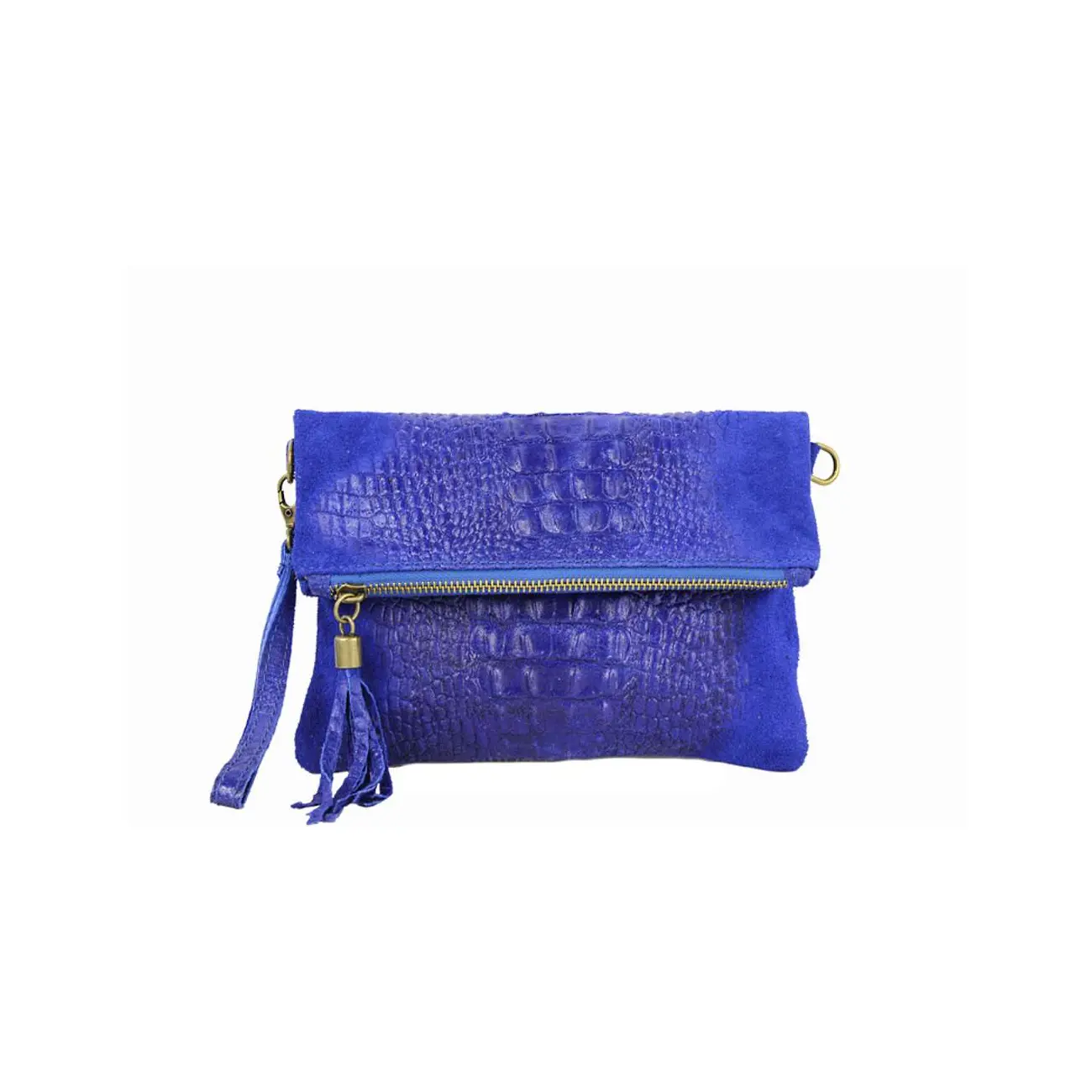 OBC Made in Italy DAMEN echt LEDER Clutch TASCHE Kroko Wildleder Handtasche Umhängetasche Ledertasche Schultertasche Fransen Cross-Over Verkauf