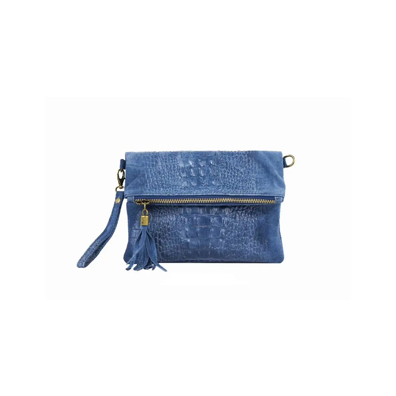 OBC Made in Italy DAMEN echt LEDER Clutch TASCHE Kroko Wildleder Handtasche Umhängetasche Ledertasche Schultertasche Fransen Cross-Over Verkauf