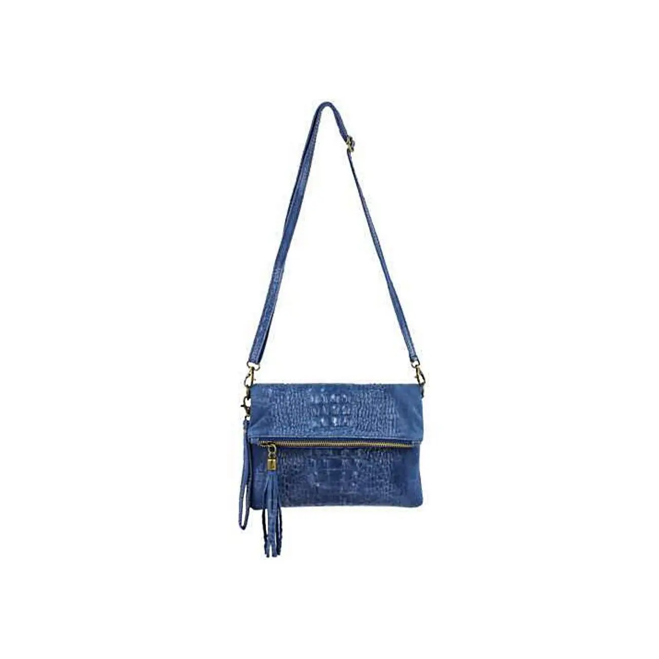 OBC Made in Italy DAMEN echt LEDER Clutch TASCHE Kroko Wildleder Handtasche Umhängetasche Ledertasche Schultertasche Fransen Cross-Over Verkauf