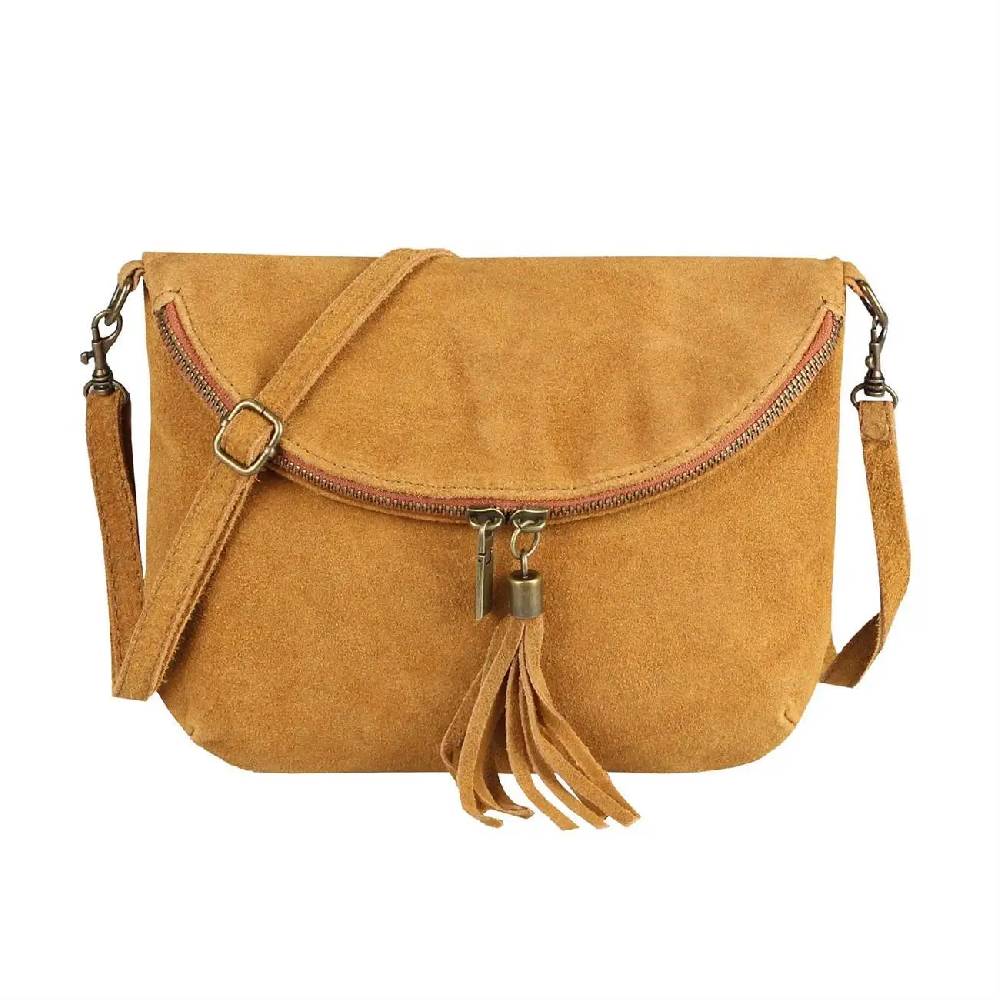 Made in Italy DAMEN LEDER TASCHE Henkeltasche Wildleder Handtasche Umhängetasche Ledertasche Schultertasche Beuteltasche Fransen Cross-Over Clutchtasche Fabrikverkauf