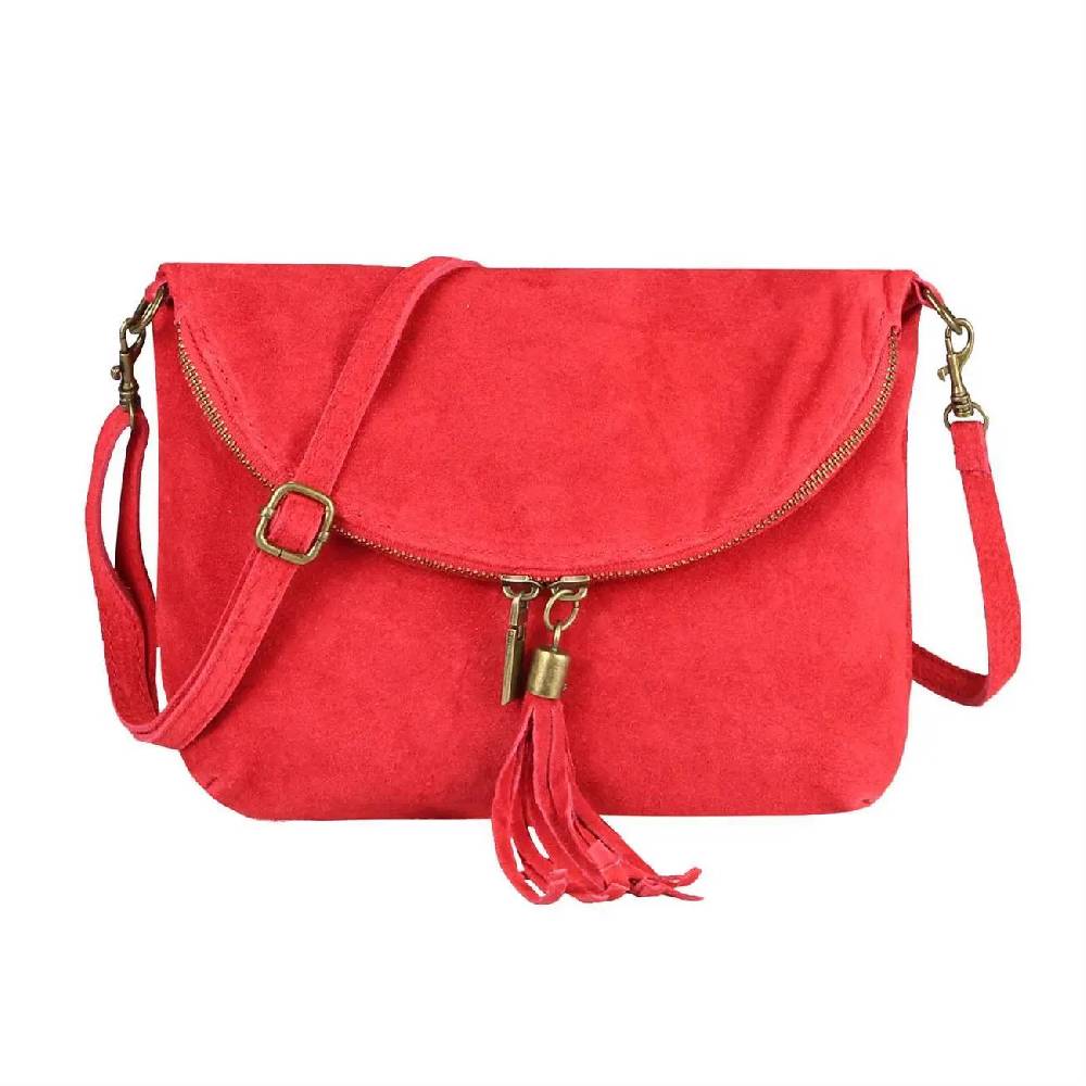 Made in Italy DAMEN LEDER TASCHE Henkeltasche Wildleder Handtasche Umhängetasche Ledertasche Schultertasche Beuteltasche Fransen Cross-Over Clutchtasche Fabrikverkauf