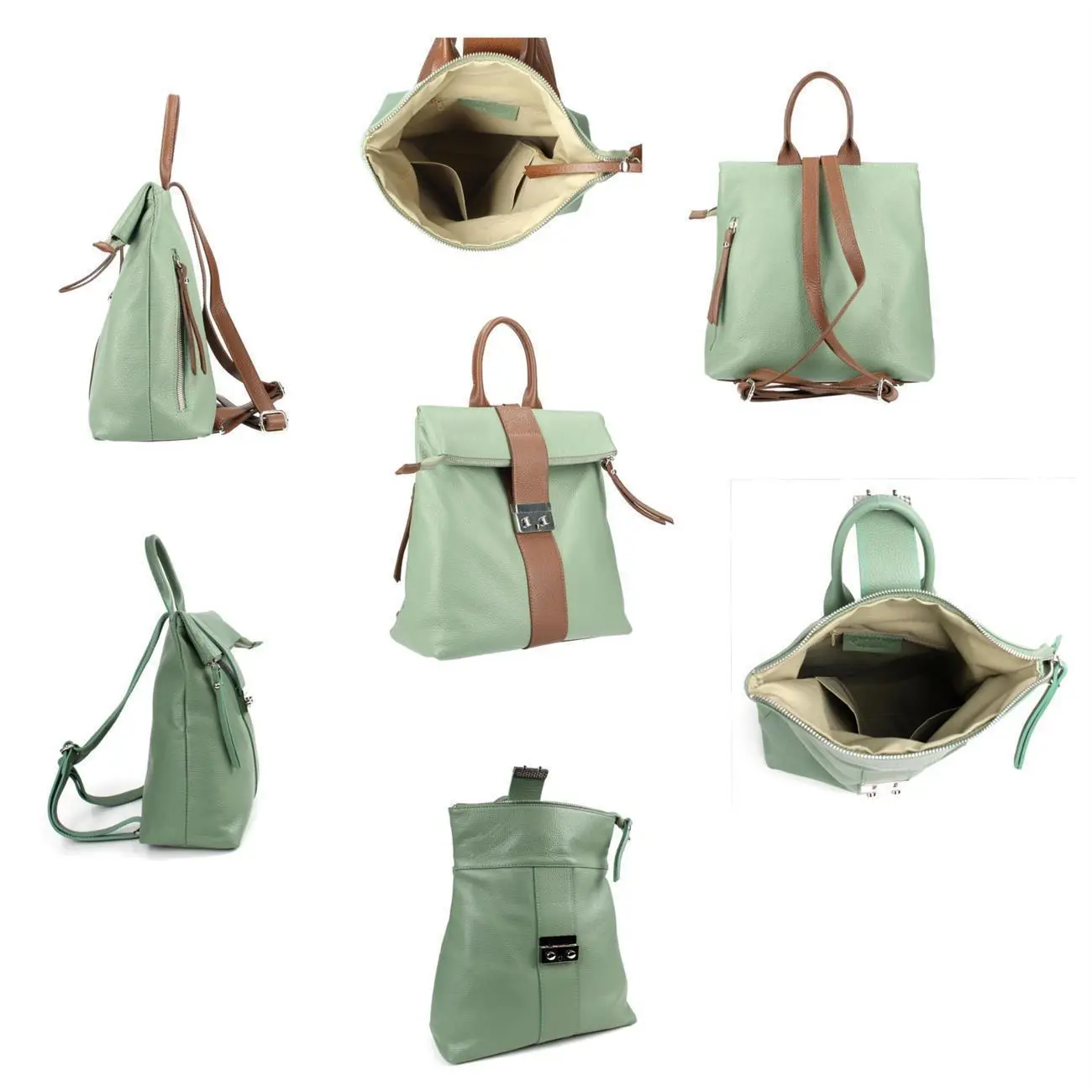 Made in Italy XL Damen Leder Roll Top Rucksack Cityrucksack Shopper Handtasche Schultertasche Ledertasche Freizeitrucksack Tasche Meist gekauft