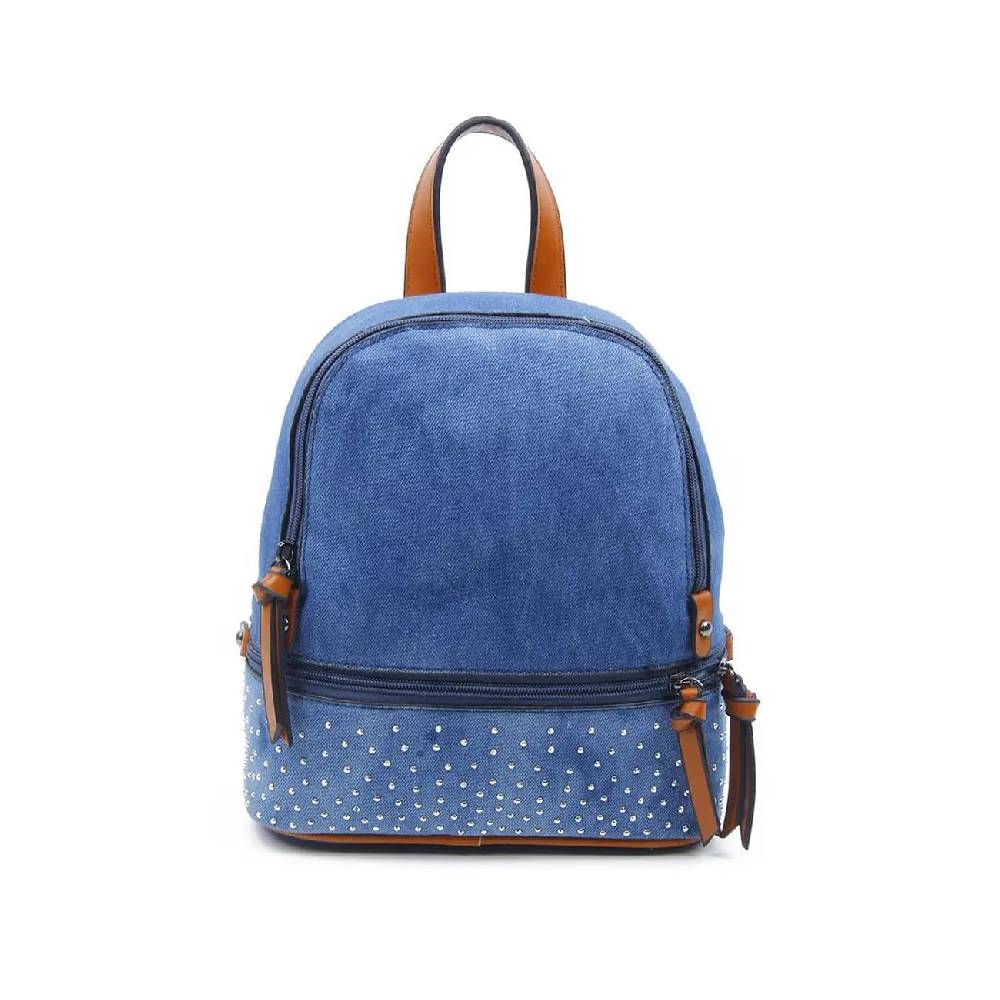 OBC DAMEN MÄDCHEN JEANS RUCKSACK BACKPACK Strasssteine Glitzer Denim Baumwolle Cityrucksack Stadtrucksack Schultertasche Handtasche Exklusivangebot