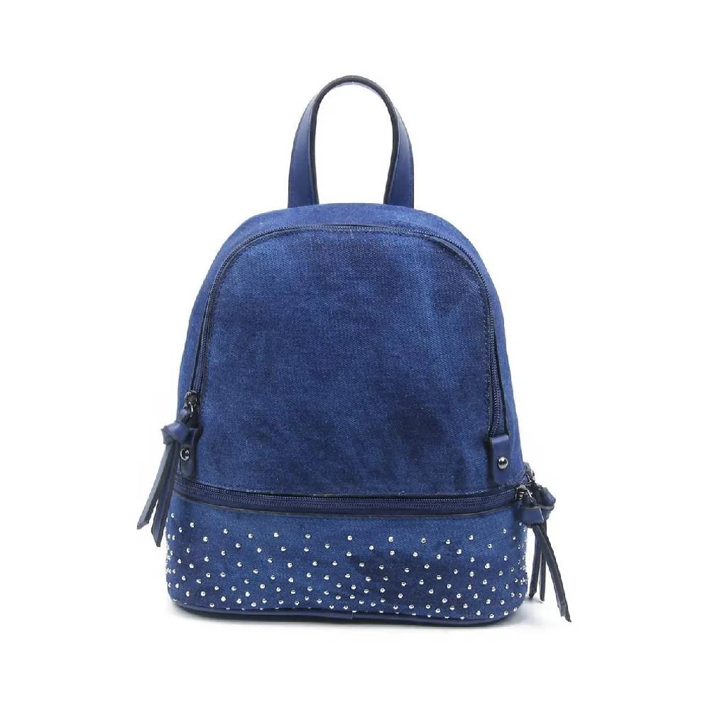 OBC DAMEN MÄDCHEN JEANS RUCKSACK BACKPACK Strasssteine Glitzer Denim Baumwolle Cityrucksack Stadtrucksack Schultertasche Handtasche Exklusivangebot