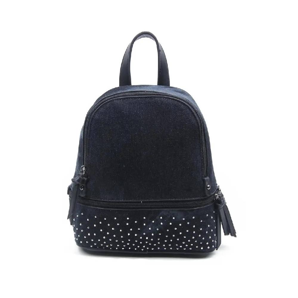 OBC DAMEN MÄDCHEN JEANS RUCKSACK BACKPACK Strasssteine Glitzer Denim Baumwolle Cityrucksack Stadtrucksack Schultertasche Handtasche Exklusivangebot