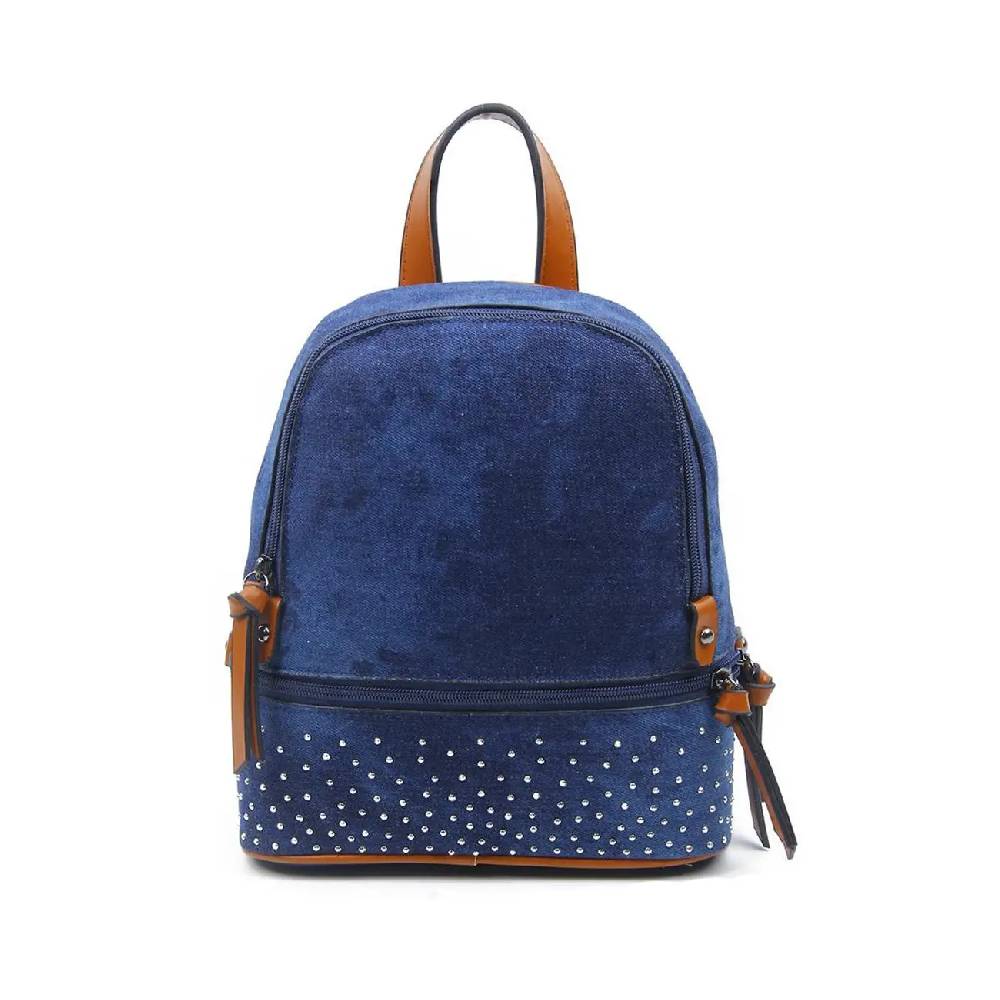 OBC DAMEN MÄDCHEN JEANS RUCKSACK BACKPACK Strasssteine Glitzer Denim Baumwolle Cityrucksack Stadtrucksack Schultertasche Handtasche Exklusivangebot