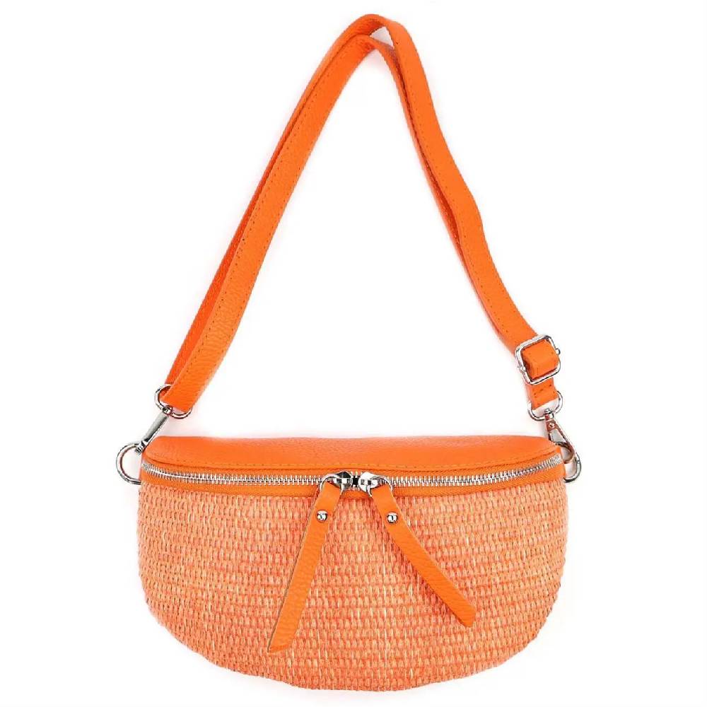 Made in Italy Damen Leder Tasche Basttasche Schultertasche Gürteltasche Sommer Strandtasche Crossbody Bauchtasche Umhängetasche Cross-Over Bodybag Handytasche Geflochten Bast Abendtasche Online Outlet