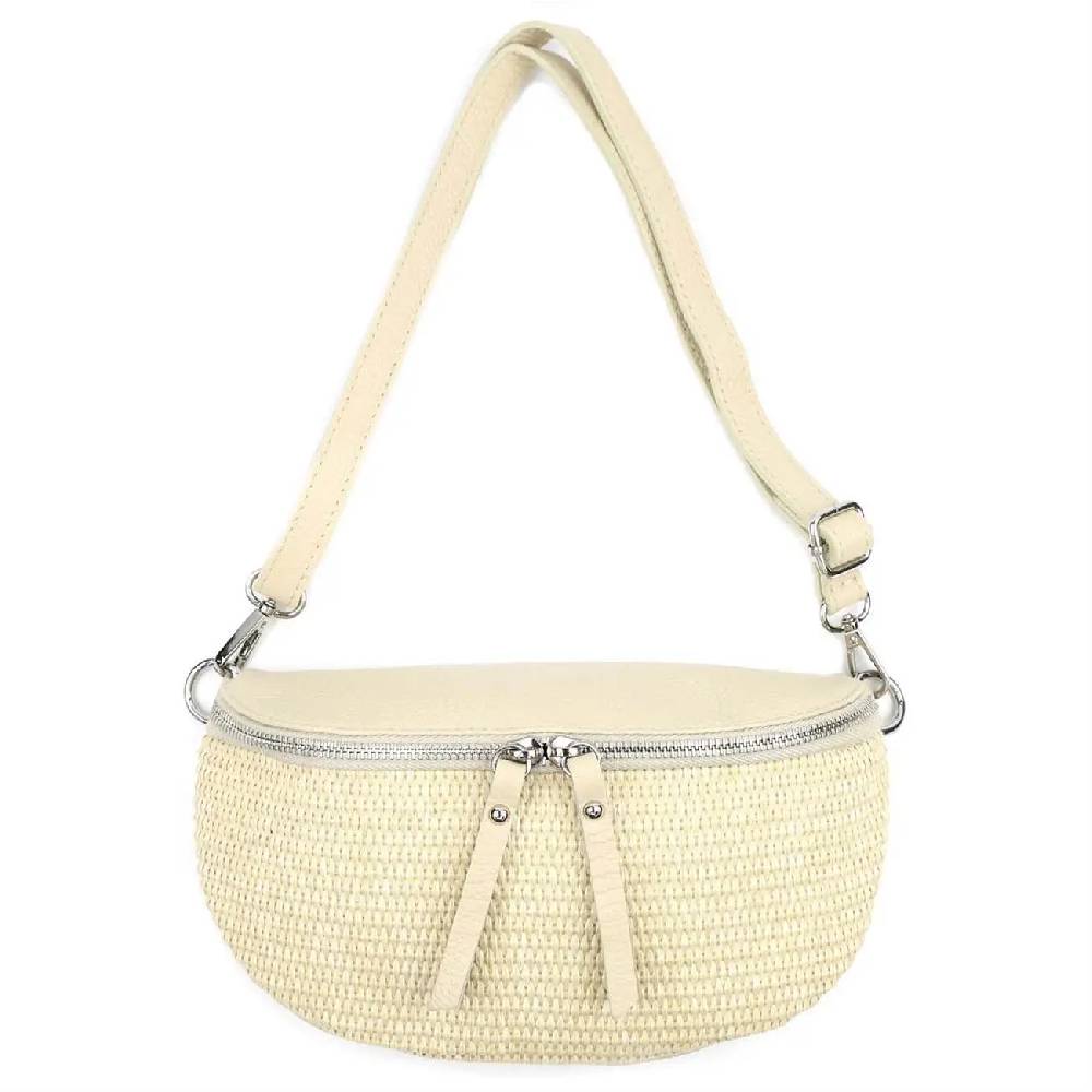 Made in Italy Damen Leder Tasche Basttasche Schultertasche Gürteltasche Sommer Strandtasche Crossbody Bauchtasche Umhängetasche Cross-Over Bodybag Handytasche Geflochten Bast Abendtasche Online Outlet