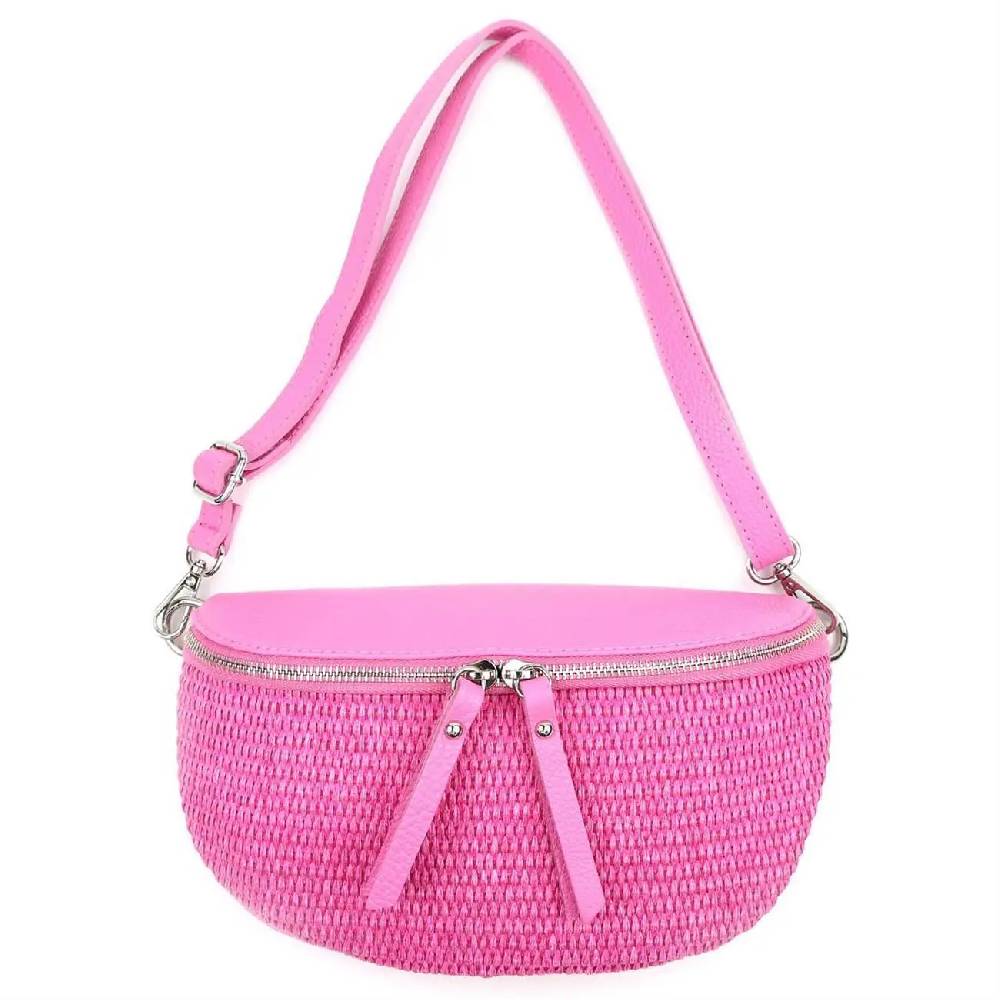 Made in Italy Damen Leder Tasche Basttasche Schultertasche Gürteltasche Sommer Strandtasche Crossbody Bauchtasche Umhängetasche Cross-Over Bodybag Handytasche Geflochten Bast Abendtasche Online Outlet