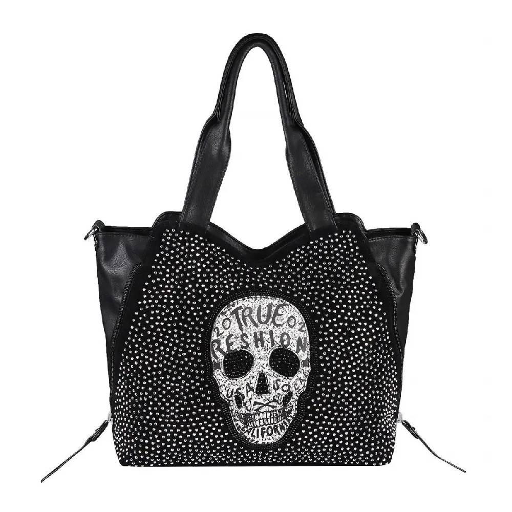 OBC XXL Damen Totenkopf Tasche Handtasche Skulls Shopper Beuteltasche Schultertasche Umhängetache Reisetasche Weekender Schädel Gothic Bag Neueste Stile