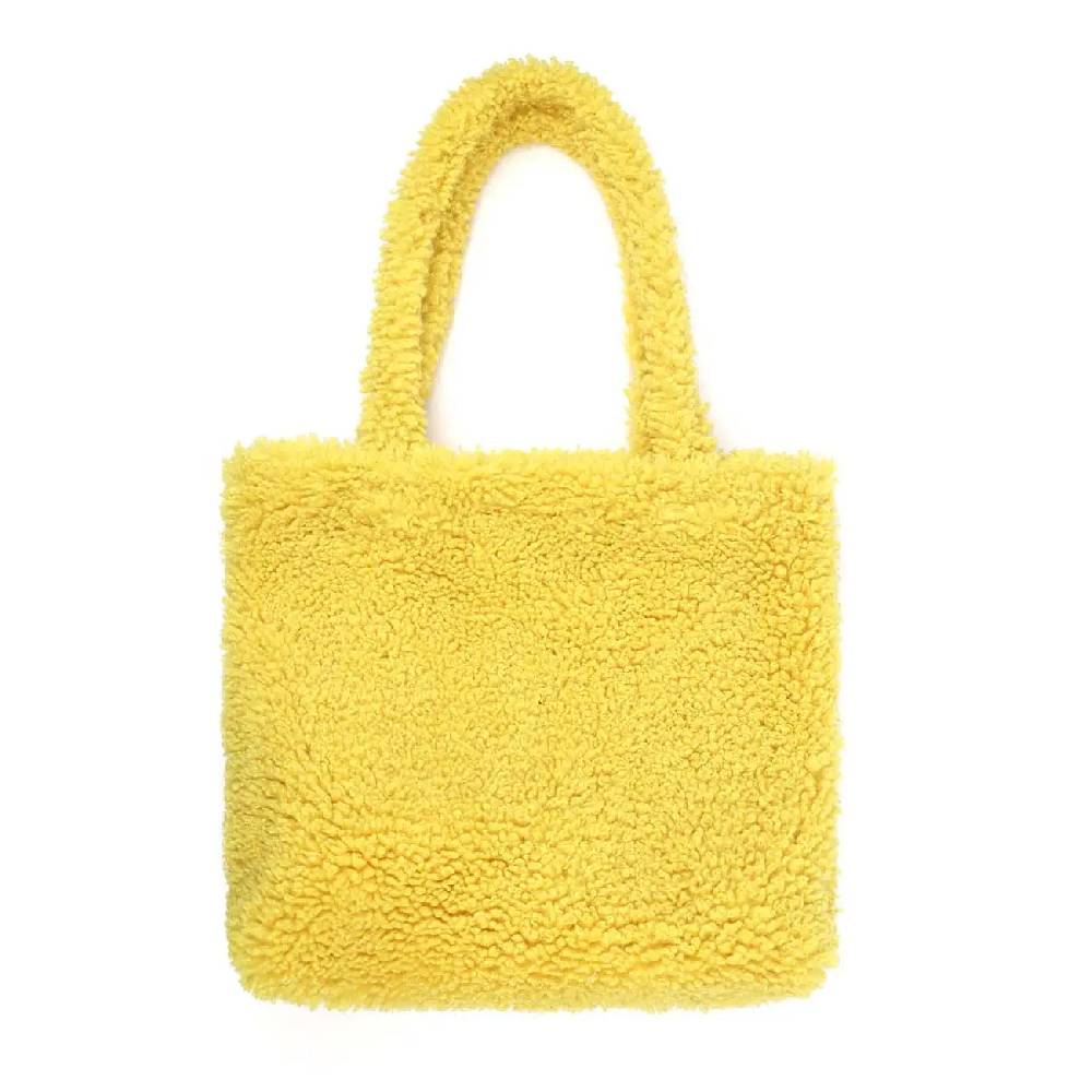 Made in Italy Damen Teddyfell Tasche Shopper Tote Bag Handtasche Plüsch Schultertasche Teddytasche Pelz Damentasche Felltasche Wintertasche Letzter Tag