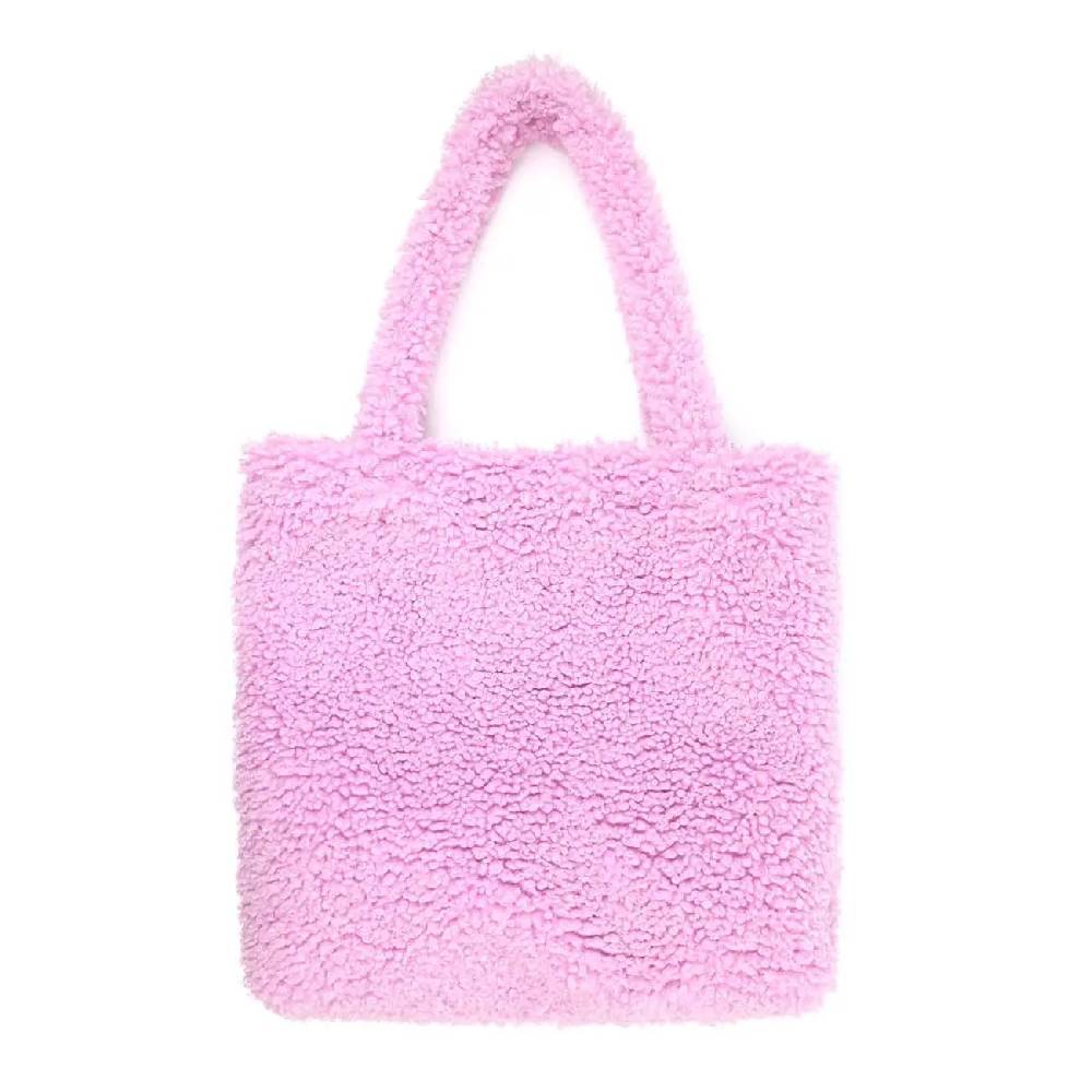 Made in Italy Damen Teddyfell Tasche Shopper Tote Bag Handtasche Plüsch Schultertasche Teddytasche Pelz Damentasche Felltasche Wintertasche Letzter Tag