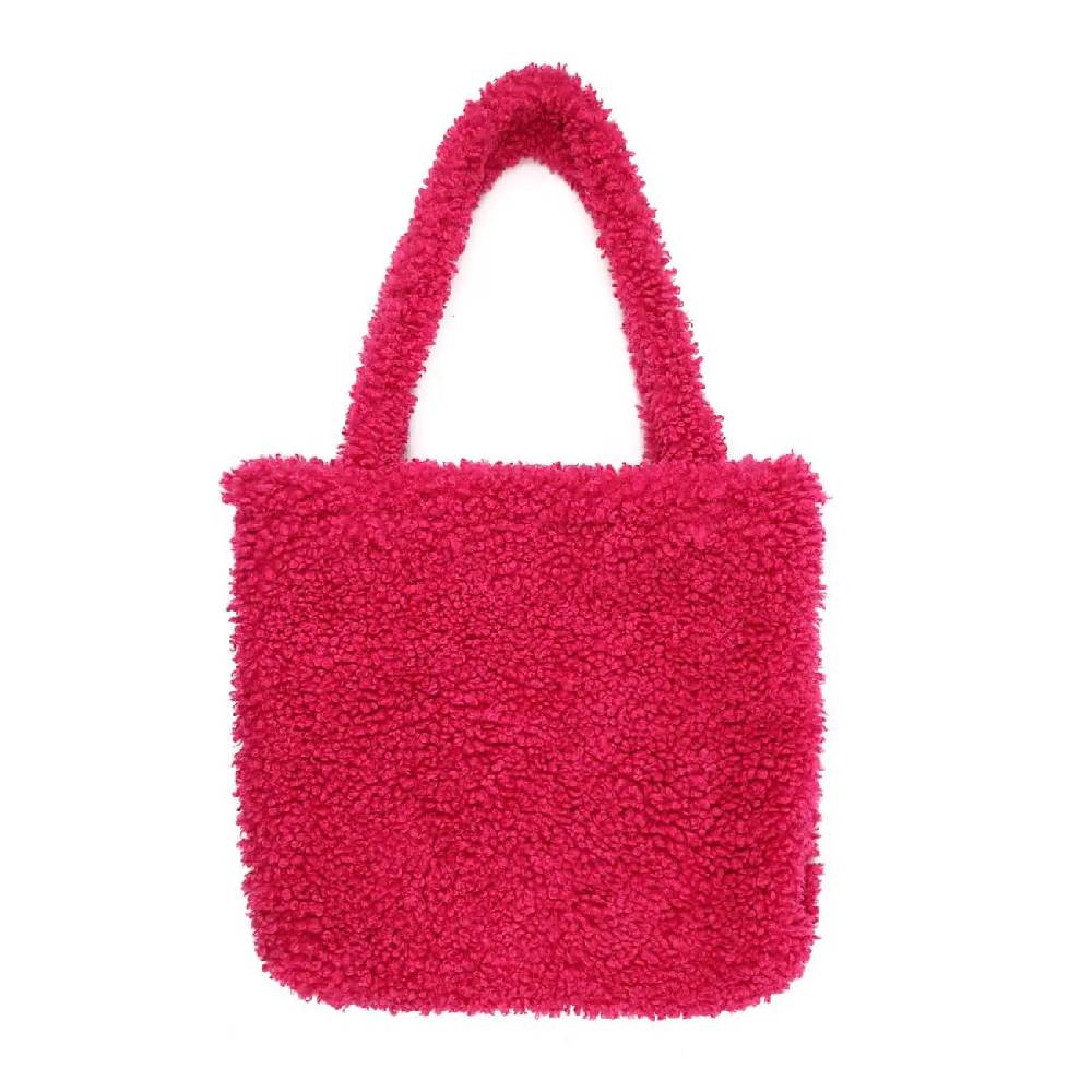 Made in Italy Damen Teddyfell Tasche Shopper Tote Bag Handtasche Plüsch Schultertasche Teddytasche Pelz Damentasche Felltasche Wintertasche Letzter Tag