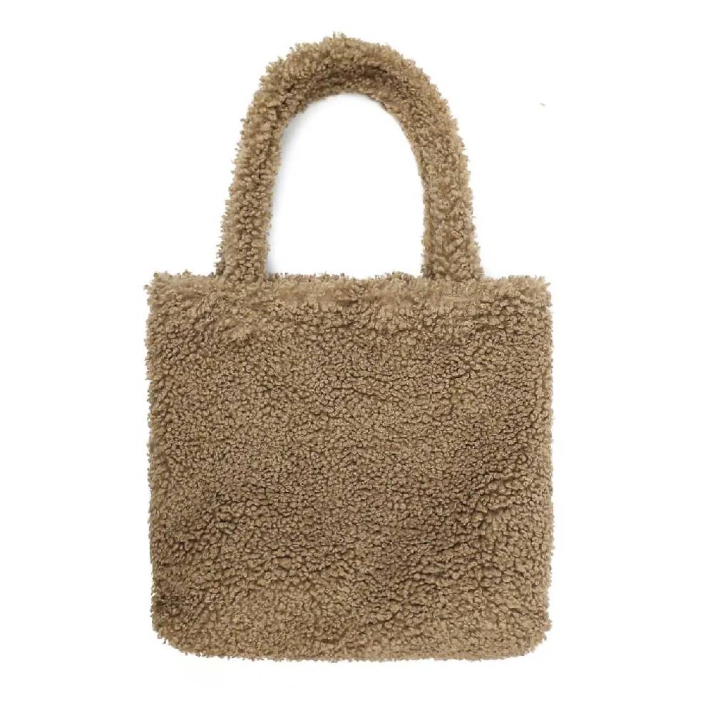 Made in Italy Damen Teddyfell Tasche Shopper Tote Bag Handtasche Plüsch Schultertasche Teddytasche Pelz Damentasche Felltasche Wintertasche Letzter Tag