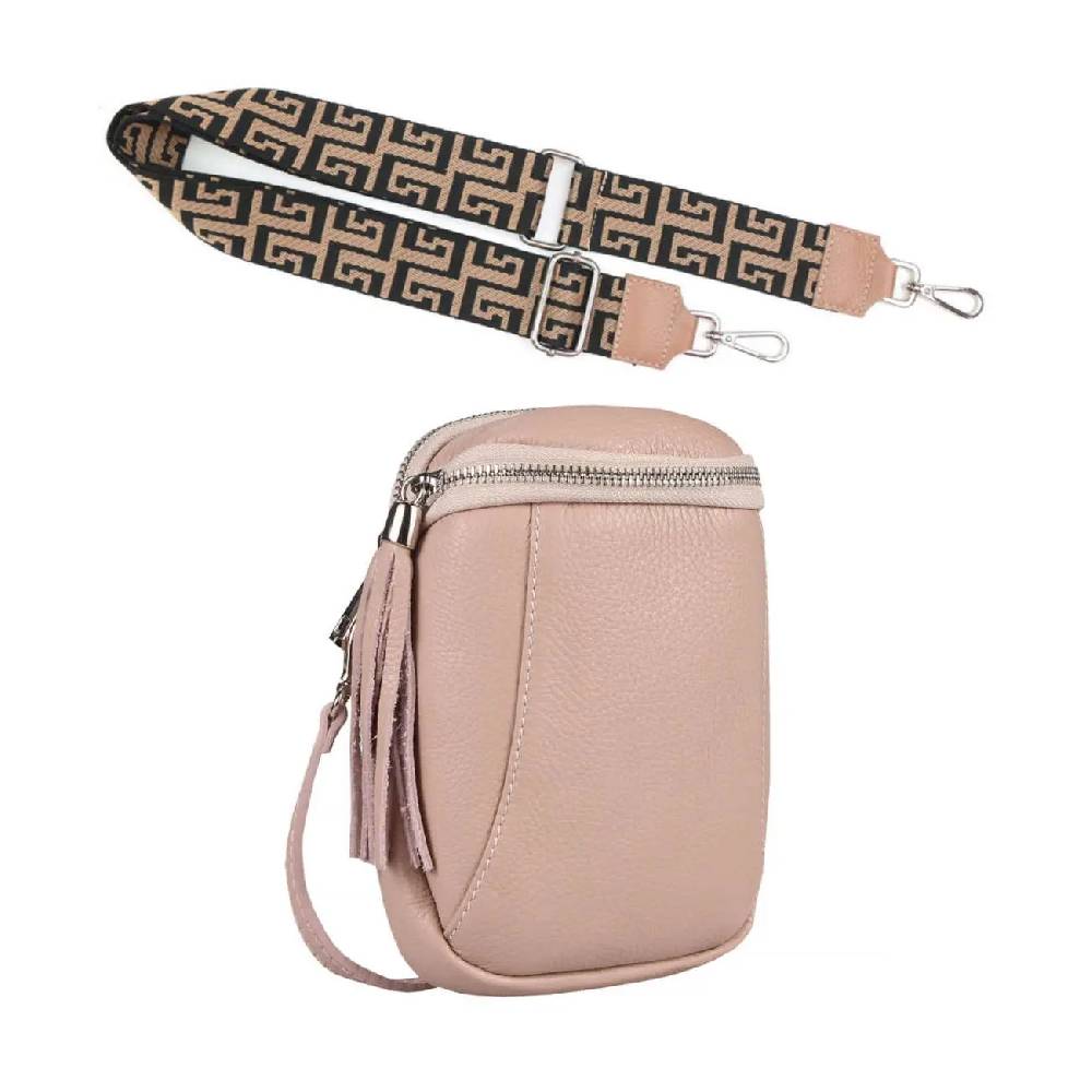 Made in Italy OBC DAMEN SET Schultertasche + Schultergurt LEDER Crossbody Umhängetasche Brusttasche CrossOver Bodybag Schultertasche Handytasche Geldtasche Tasche Kosmetiktasche Fabrikladen