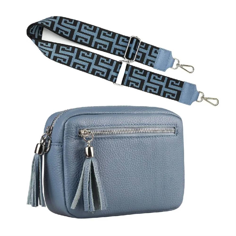 OBC Made in Italy DAMEN LEDER TASCHE mit extra breitem Zusatz Tragegurt Umhängetasche Schultertasche Beuteltasche Cross-Over Cross Bag Glattleder Schmucktasche Fransen Ledertasche Black Friday Preise