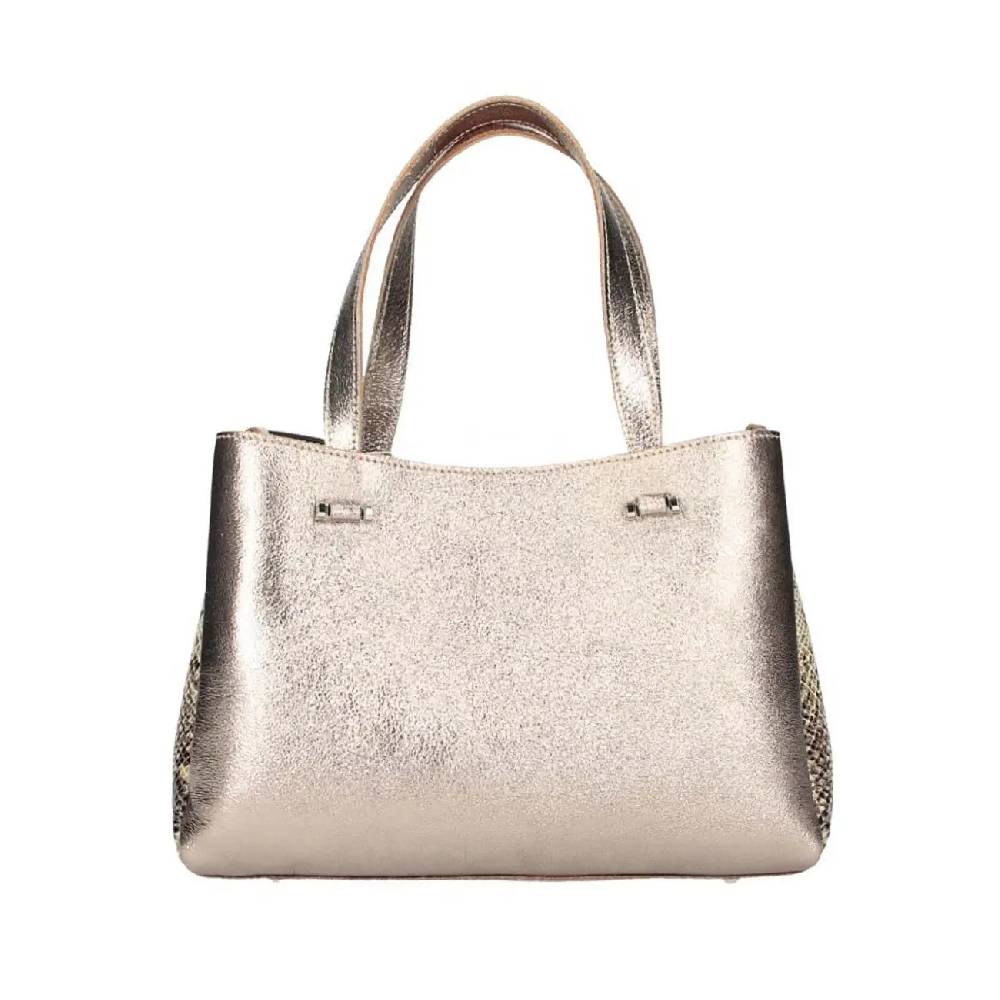 Made in Italy DAMEN LEDERTASCHE Shopper Schultertasche Handtasche Umhängetasche Metallic Python Muster 2025
