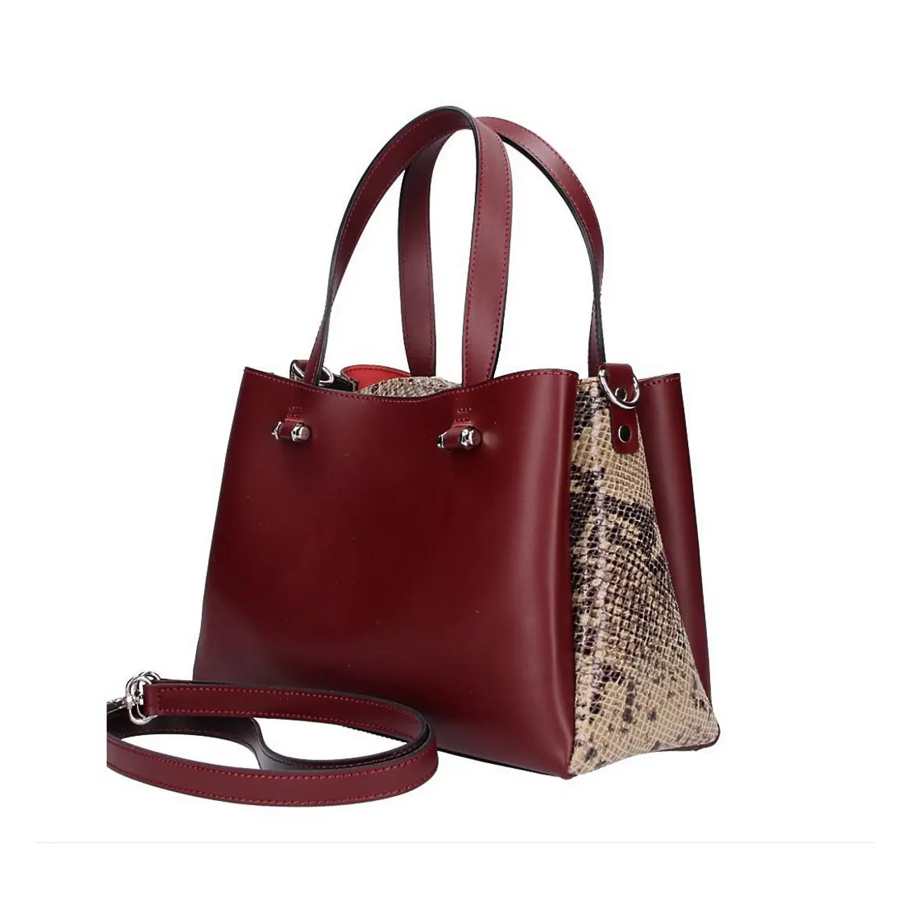Made in Italy DAMEN LEDERTASCHE Shopper Schultertasche Handtasche Umhängetasche Metallic Python Muster 2025