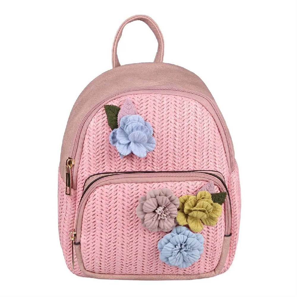 ital-design DAMEN BLUMEN MINI-RUCKSACK Backpack Tasche Daypack Cityrucksack Leder Optik Schultertasche Flechtoptik Stadtrucksack Preisnachlass