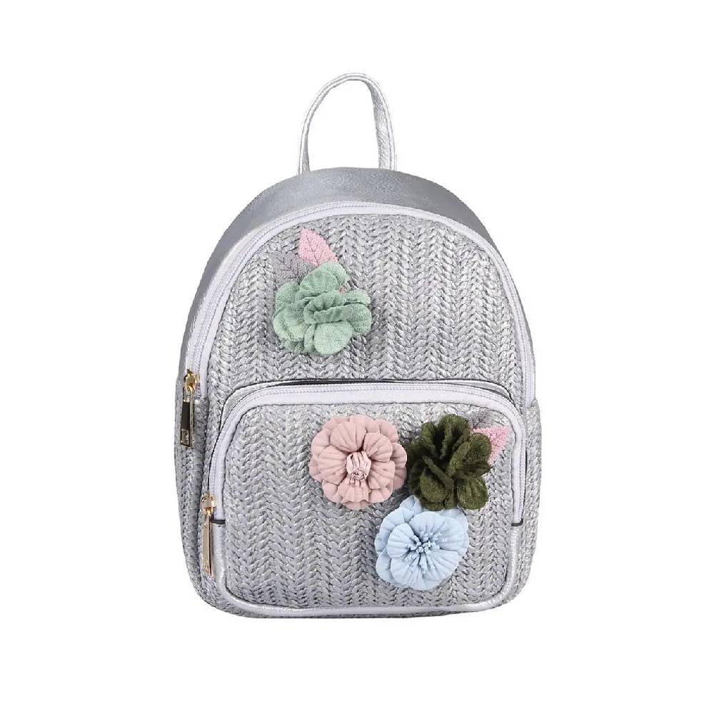 ital-design DAMEN BLUMEN MINI-RUCKSACK Backpack Tasche Daypack Cityrucksack Leder Optik Schultertasche Flechtoptik Stadtrucksack Preisnachlass