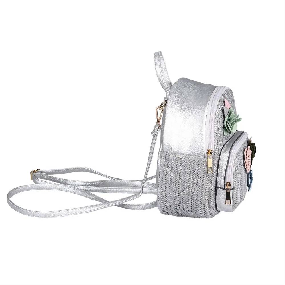 ital-design DAMEN BLUMEN MINI-RUCKSACK Backpack Tasche Daypack Cityrucksack Leder Optik Schultertasche Flechtoptik Stadtrucksack Preisnachlass
