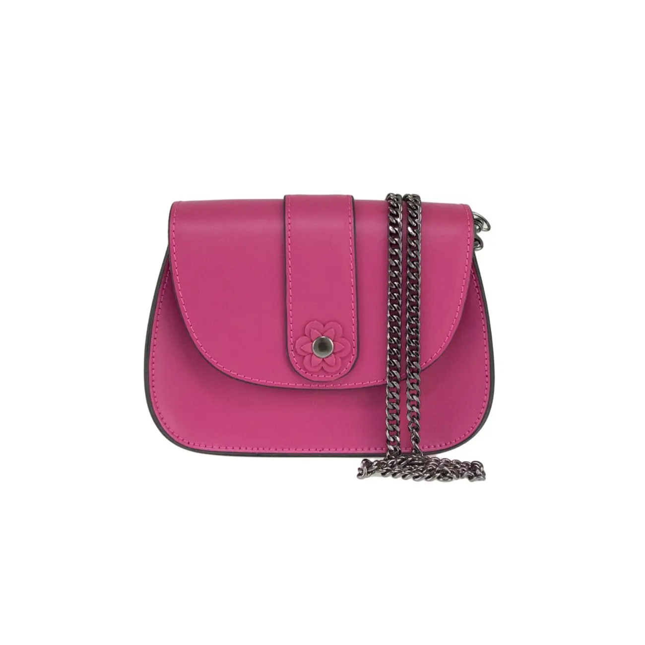 Made in Italy DAMEN LEDER TASCHE Clutch mit BLUME Applikation & Kette Umhängetasche Ledertasche Schultertasche Cross-Over Schmucktasche Nieten Messenger Bag Saisonschlussverkauf