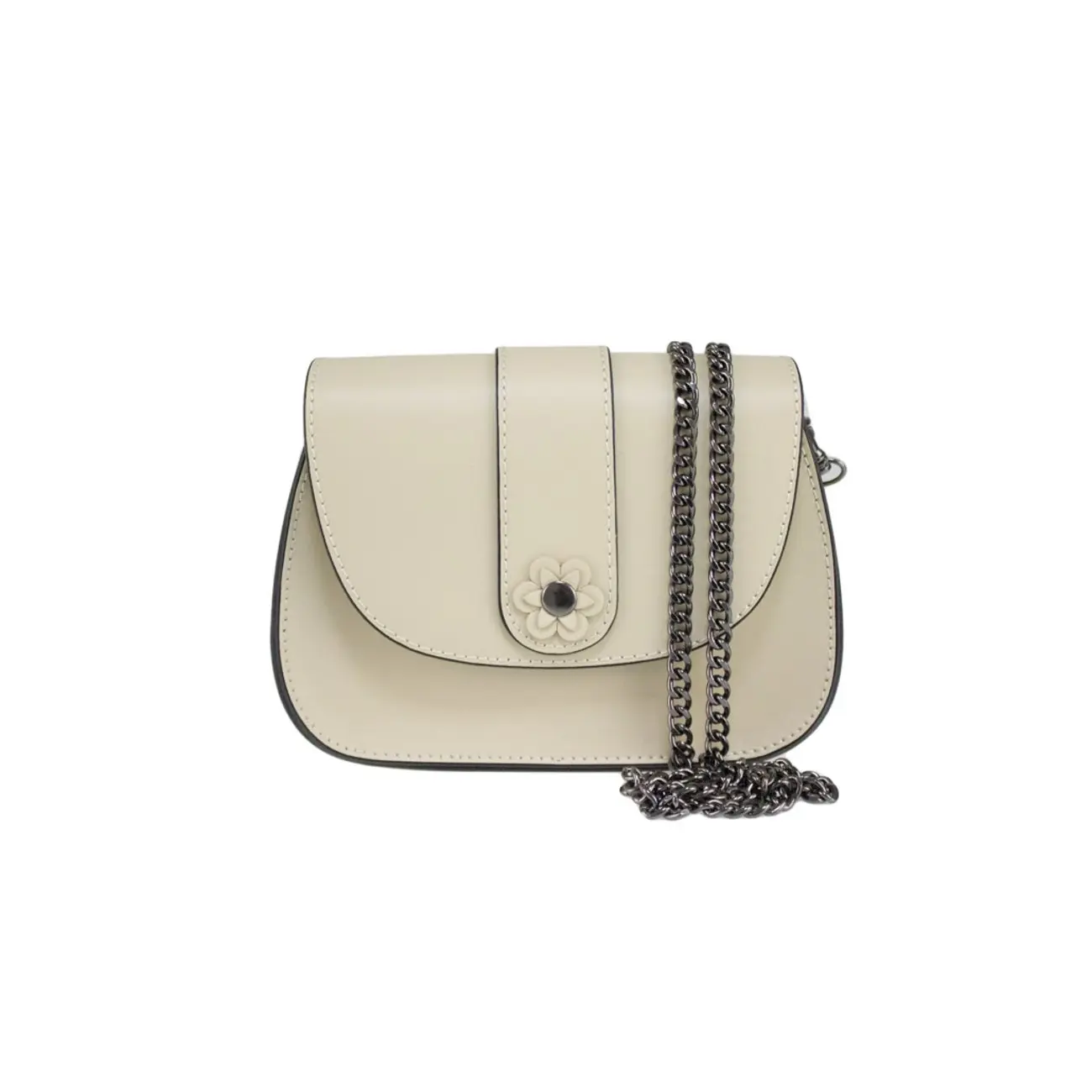 Made in Italy DAMEN LEDER TASCHE Clutch mit BLUME Applikation & Kette Umhängetasche Ledertasche Schultertasche Cross-Over Schmucktasche Nieten Messenger Bag Saisonschlussverkauf