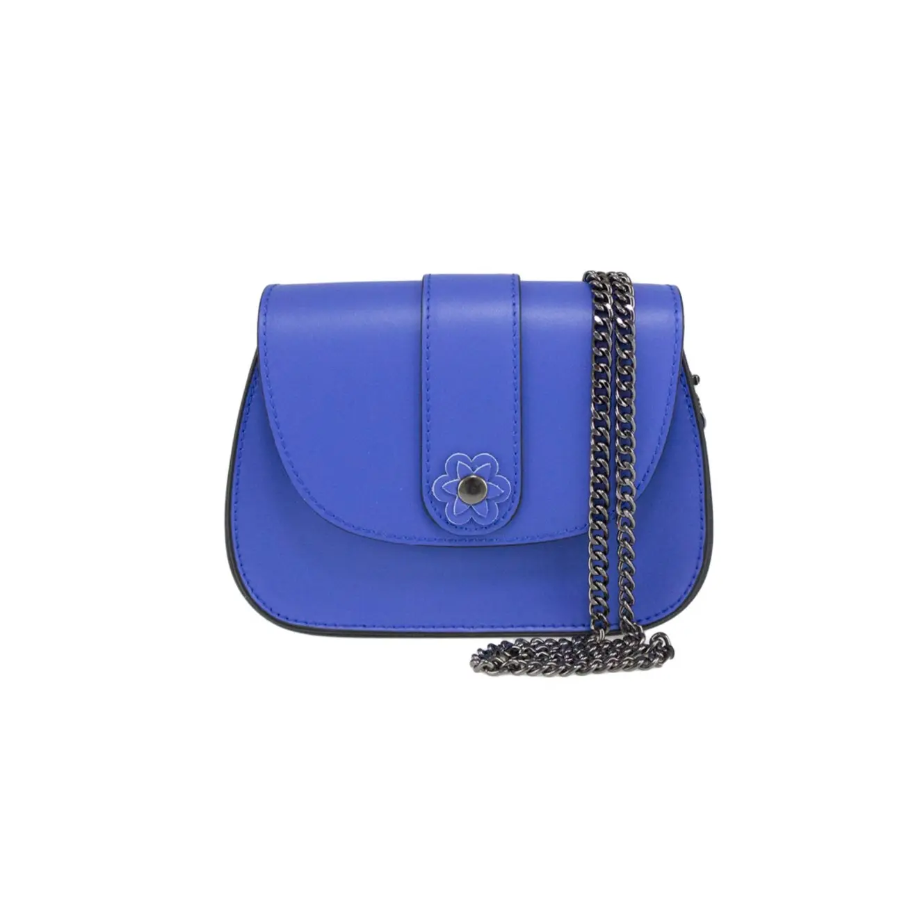 Made in Italy DAMEN LEDER TASCHE Clutch mit BLUME Applikation & Kette Umhängetasche Ledertasche Schultertasche Cross-Over Schmucktasche Nieten Messenger Bag Saisonschlussverkauf