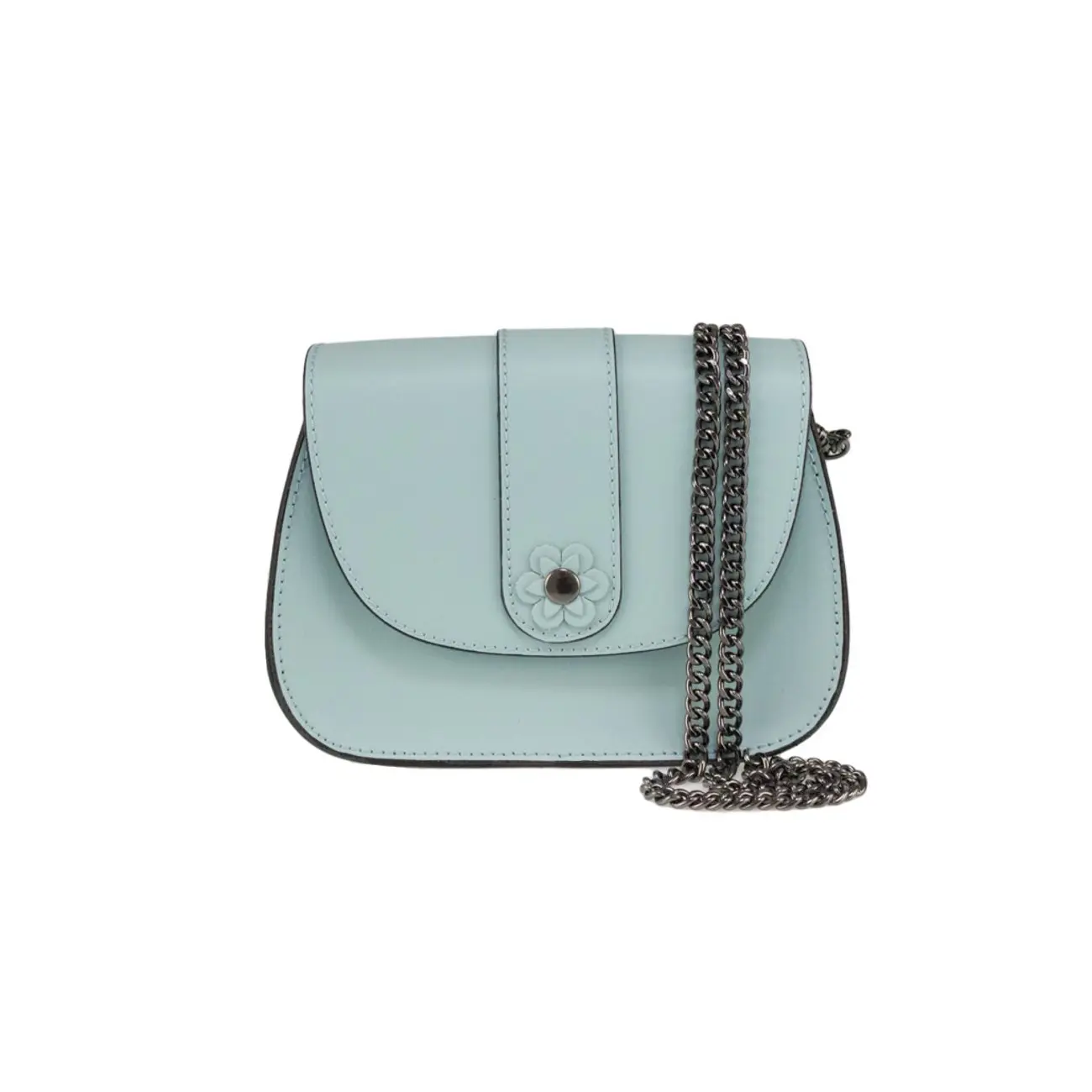 Made in Italy DAMEN LEDER TASCHE Clutch mit BLUME Applikation & Kette Umhängetasche Ledertasche Schultertasche Cross-Over Schmucktasche Nieten Messenger Bag Saisonschlussverkauf