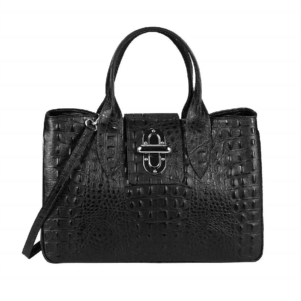 OBC Made in Italy Damen Echt Leder Tasche Business Shopper Glattleder oder Kroko Print Prägung Henkeltasche Schultertasche Handtasche Ledertasche Umhängetasche Hobo Tote Bag Vatertagsangebot