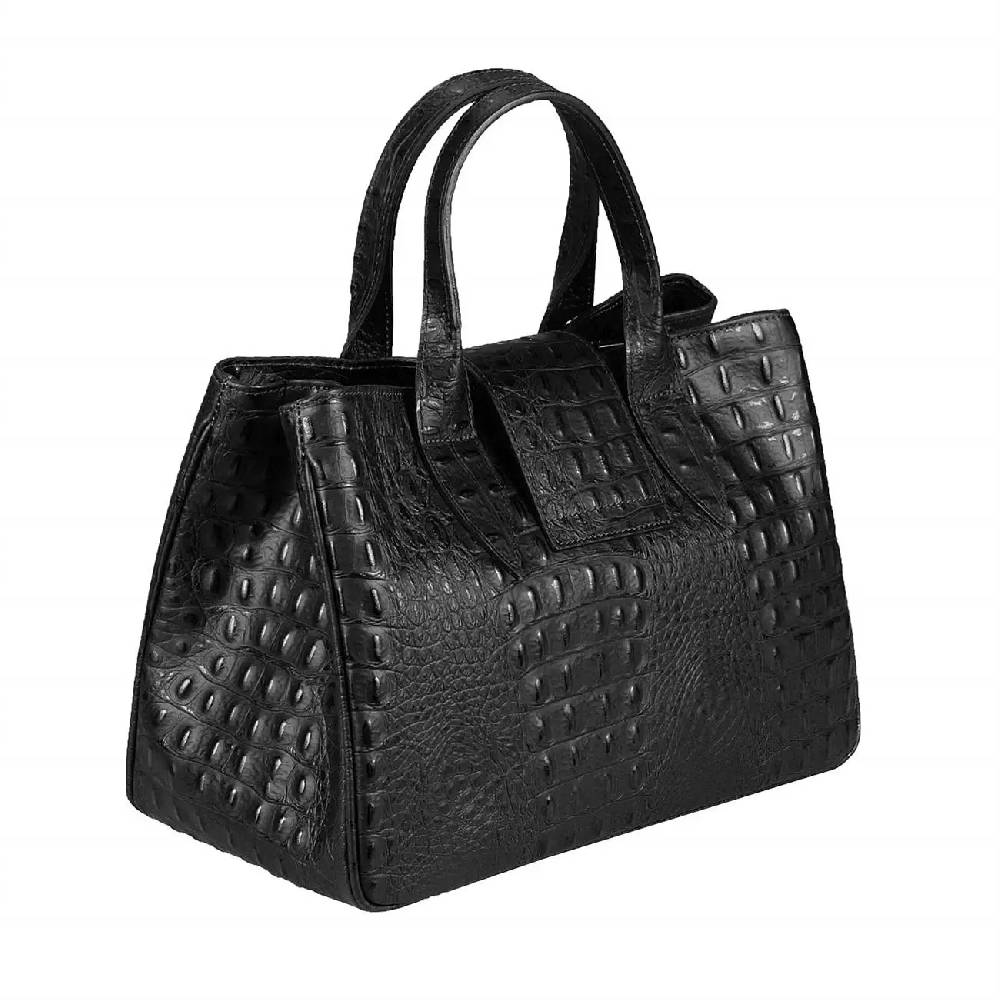 OBC Made in Italy Damen Echt Leder Tasche Business Shopper Glattleder oder Kroko Print Prägung Henkeltasche Schultertasche Handtasche Ledertasche Umhängetasche Hobo Tote Bag Vatertagsangebot