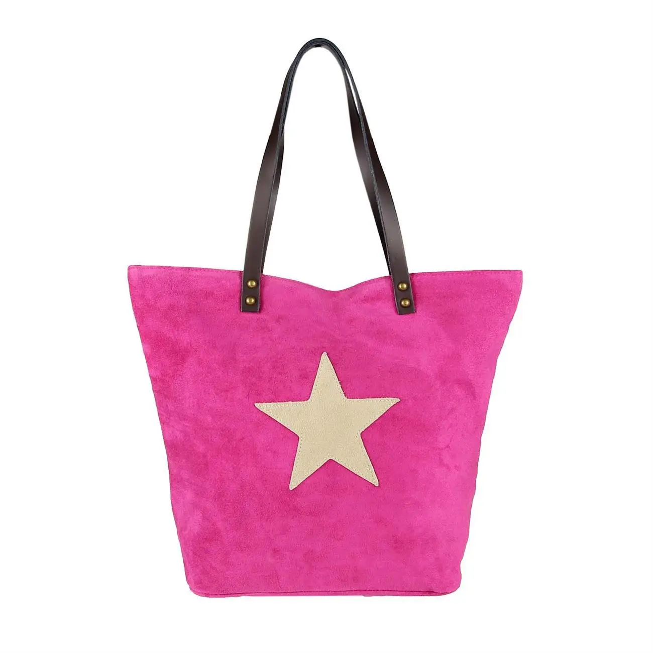 OBC Made in Italy Damen Tasche Leder Velourleder Wildleder Stern Shopper Schultertasche Umhängetasche Heißer Verkauf