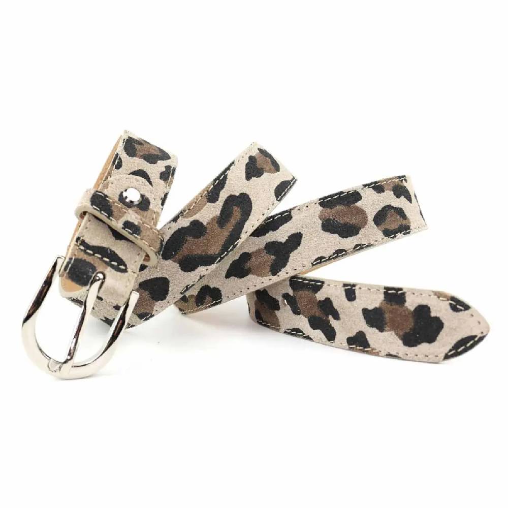 Made in Italy Damen Ledergürtel Leo-Muster Wildleder Hüftgürtel Taillengürtel Rindleder Gürtel Vintage 3cm breit Super Sparpreis