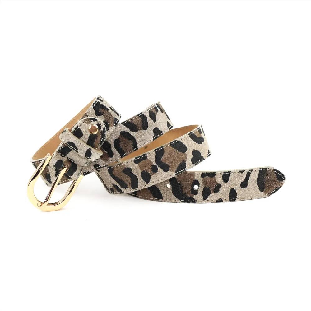 Made in Italy Damen Ledergürtel Leo-Muster Wildleder Hüftgürtel Taillengürtel Rindleder Gürtel Vintage 3cm breit Super Sparpreis