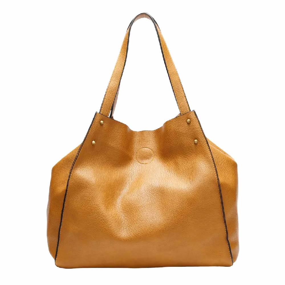 OBC DAMEN TASCHE XXL SET 2in1 Shopper Handtasche Hobo Bag Schultertasche Cross Over Body Bag Umhängetasche Crossbody Beuteltasche Leder Optik DIN-A4 Nieten Riesige Rabatte