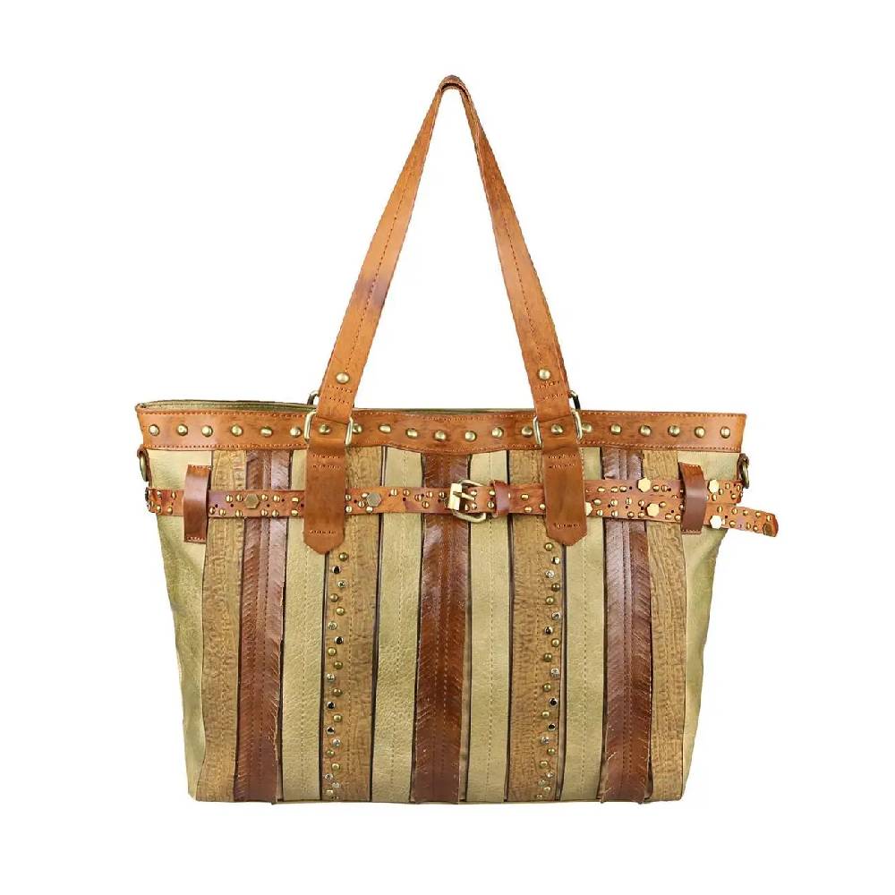 DAMEN TASCHE DIN-A4 Shopper Tote Bag Henkeltasche Handtasche Leder Optik Umhängetasche Schultertasche Beuteltasche Nietentasche Valentinstagsangebot