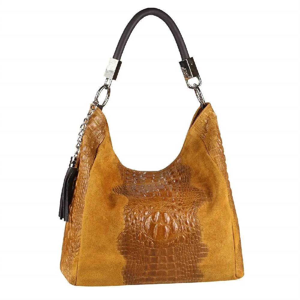 OBC Made in Italy DAMEN LEDER TASCHE KROKO-Prägung Shopper Tote Bag Wildleder Schultertasche Handtasche Business DIN-A4 Lagerräumung